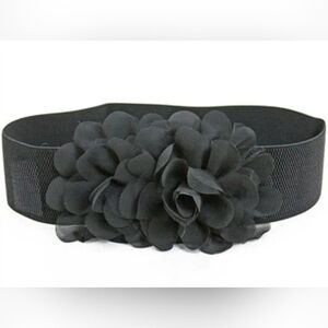 TRÏBE Flower accent elastic snap belt corset black NWT